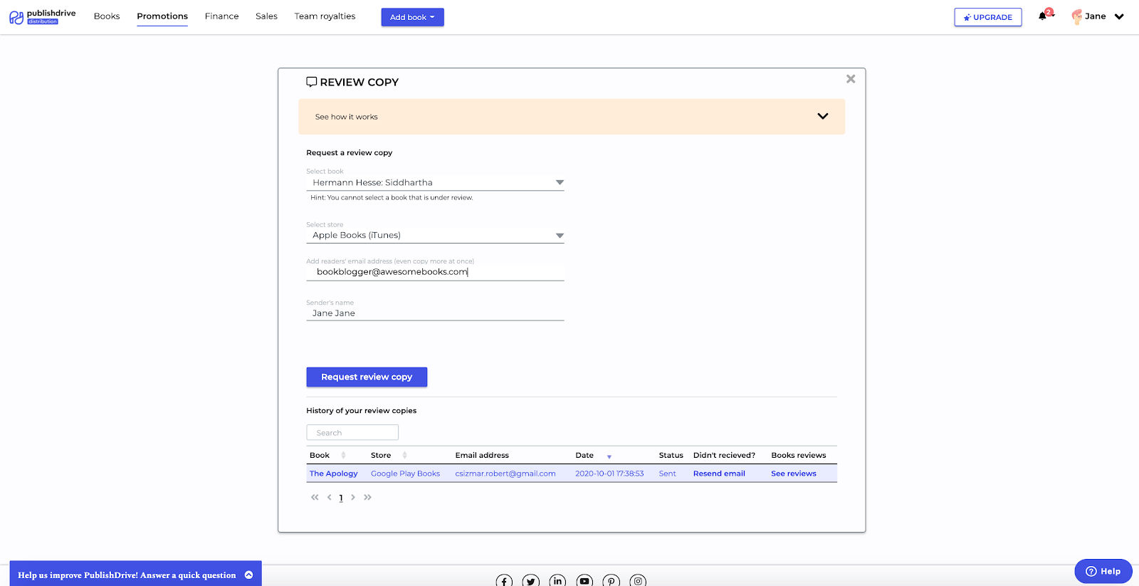 book review copies tool