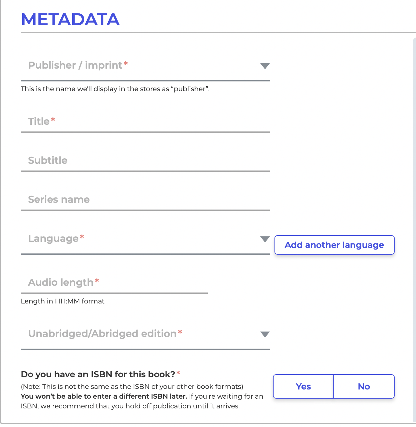 audiobook metadata in publishdrive