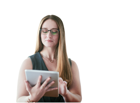 Person pressing button on tablet