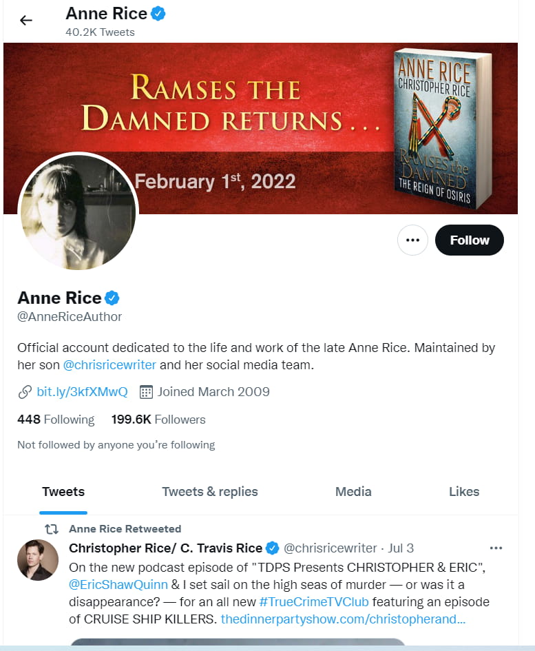 anne rice author on twitter