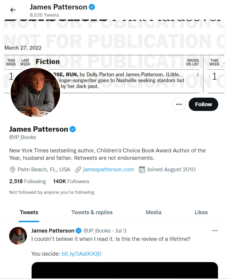 james patterson author on twitter