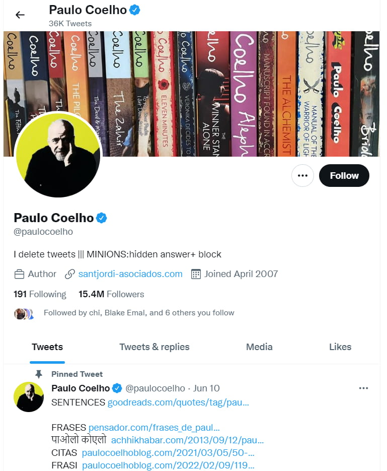 paolo coelho author on twitter