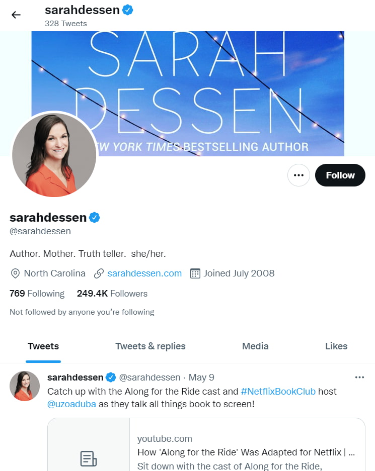 sarah dessen author on twitter