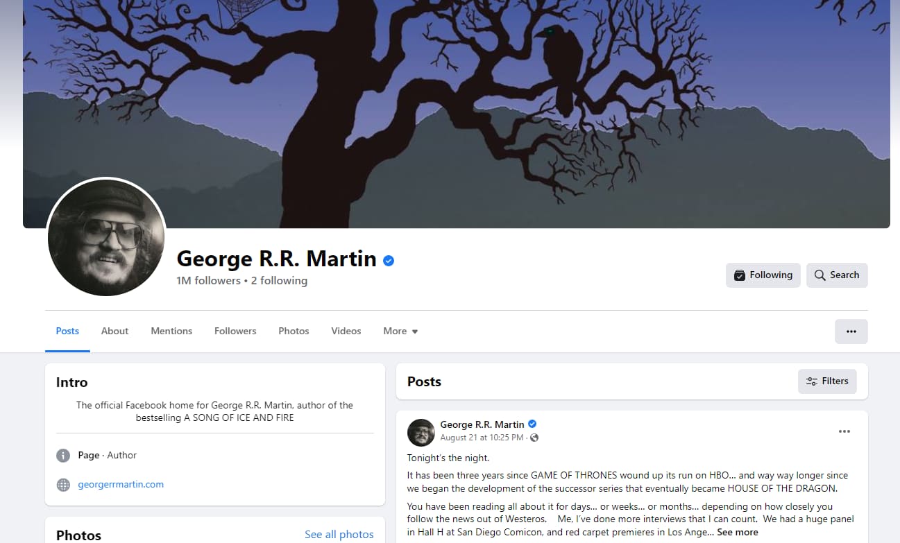 george r.r. martin facebook author page