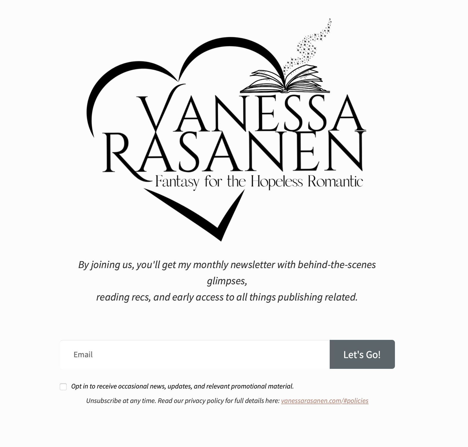 author newsletter vanessa rasanen