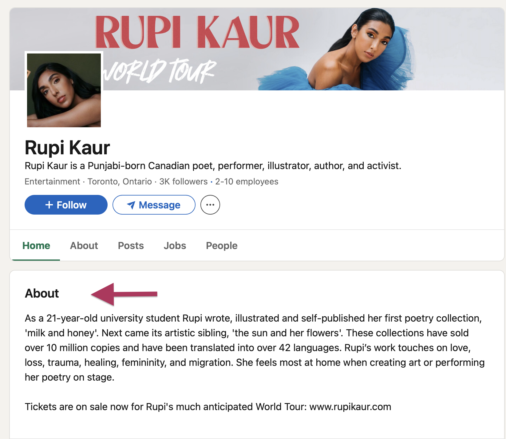 linkedin about _rupi kaur generate leads on linkedin