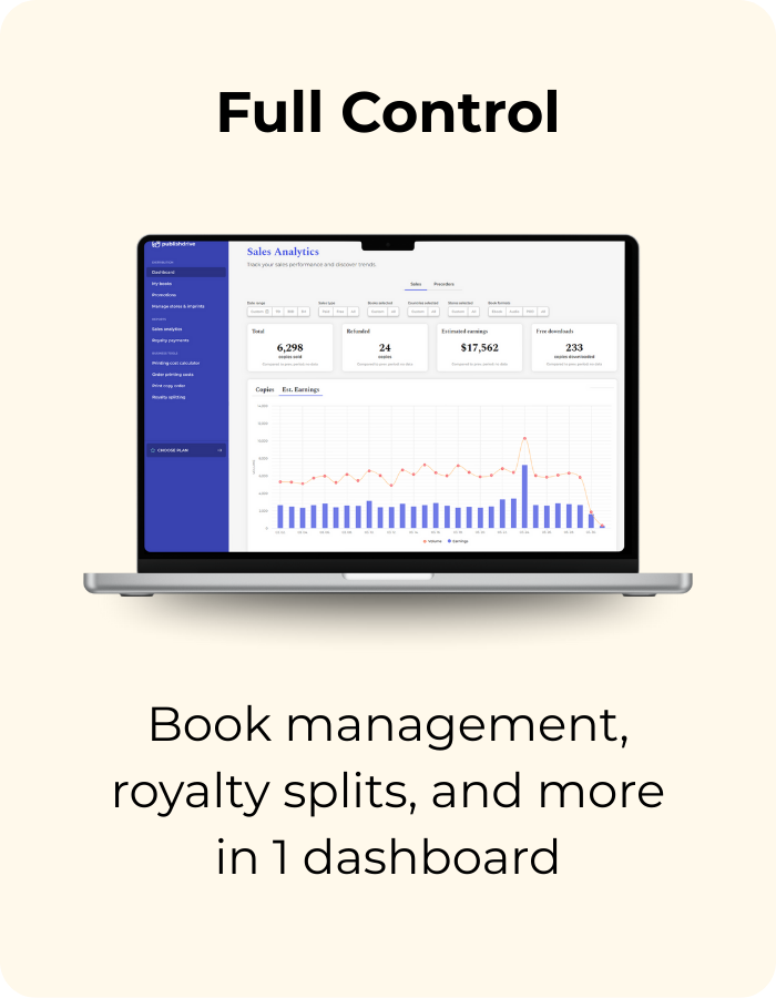 Full control - Book management, royalty splits, and more in 1 dashboard