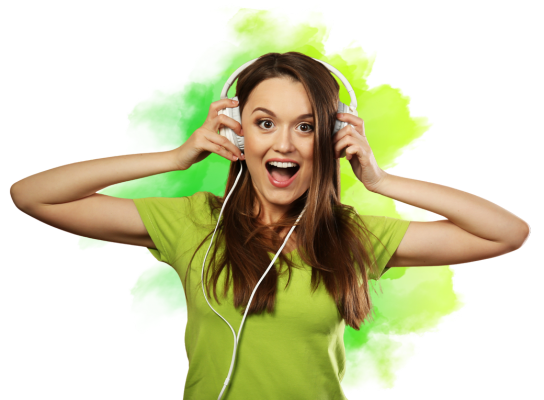 Woman listening to headphones
