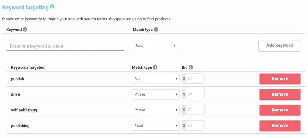 Amazon ebook advertising manual keyword targeting